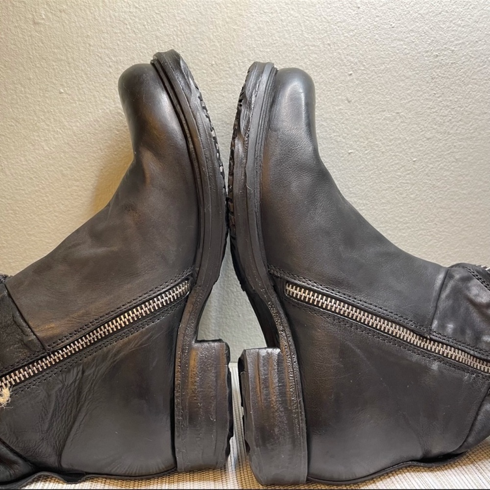 A.S.98 Black Leather Mid-Calf Moto Boots with Silver Zippers - Picture 6 of 16